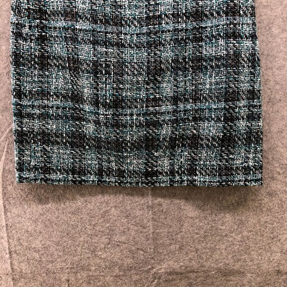Loft Tweed Mini Skirt Womens 6 Teal Blue Black Plaid Wool Blend Formal - Picture 4 of 12